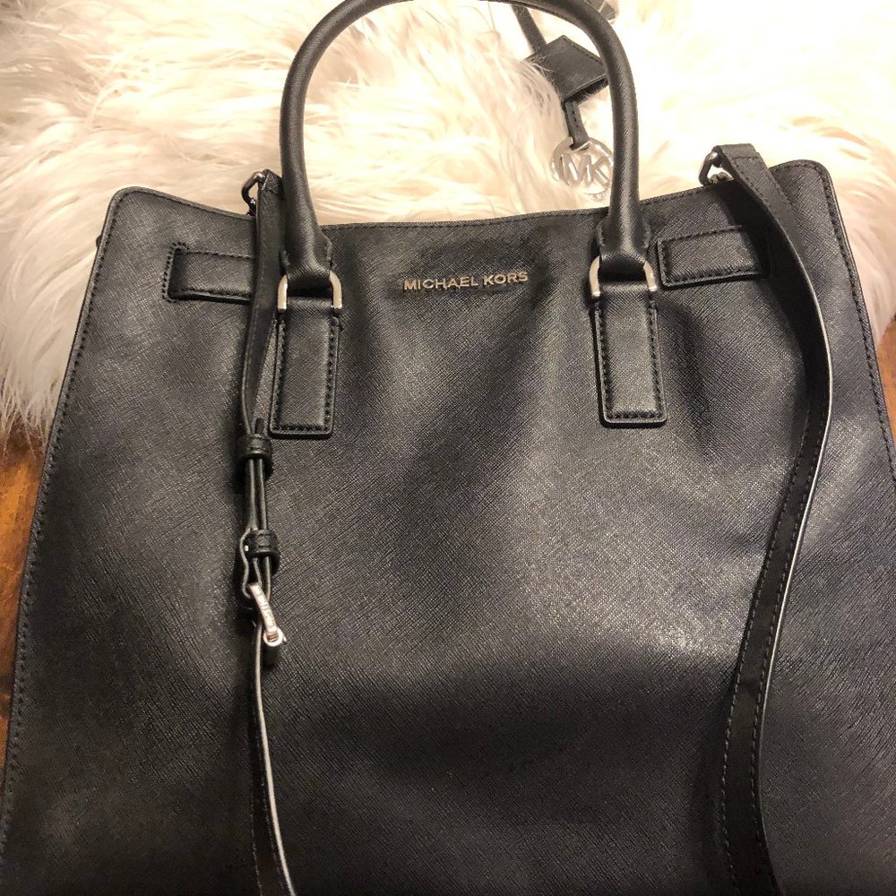 PRICE DROP! Michael Kors Black Leather Satchel w Silver Accents *LIKE NEW*